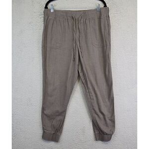 Per‎ Se Linen Joggers Womens L Green Granola Girl Tapered Leg High Rise Cropped